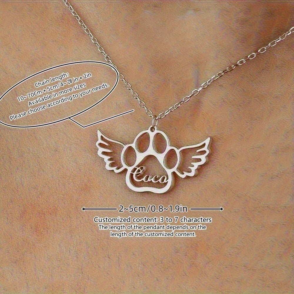 Custom Unique Angel Wings and Paw Print Name Necklace